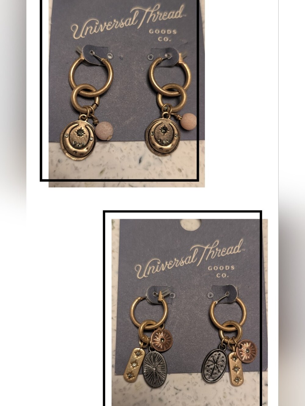 Set Of 2 Universal Thread Earrings Gold Tone With Sun, Moon & Sparkles NWT